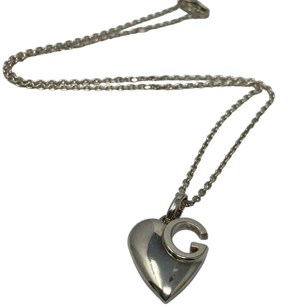 Authentic GUCCI Sterling Silver Heart Pendant Necklace 16" - Picture 2 of 6